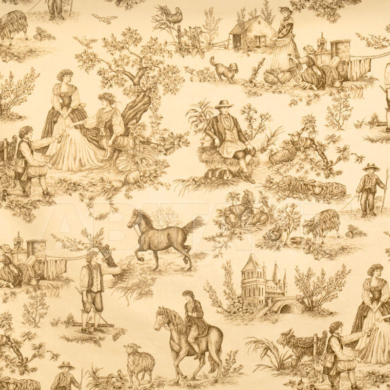 Buy Interior fabric Vervain Charles Faudree Mineral Cavalier Toile Brown On Ecru