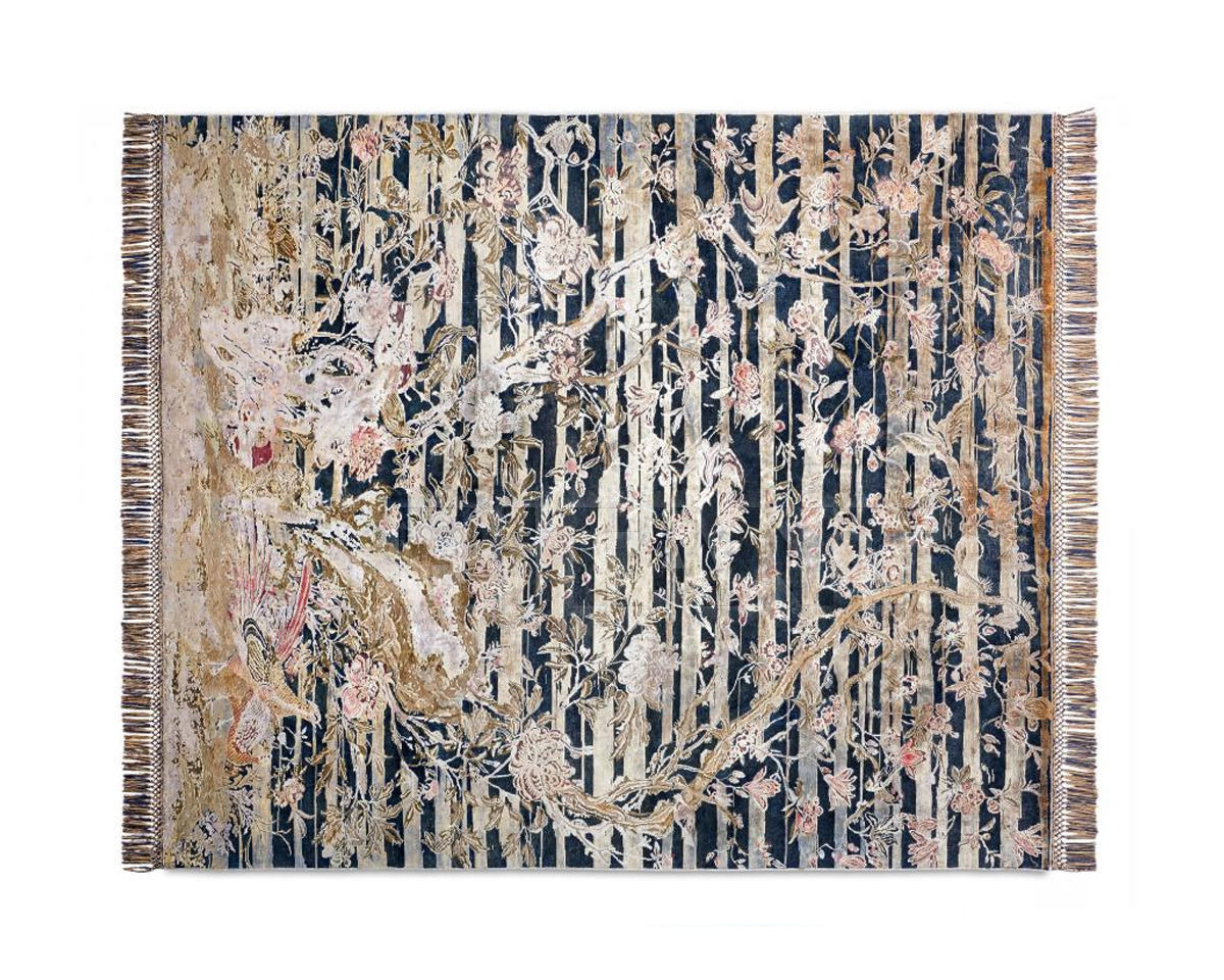 Buy Designer carpet Rug Star Oxidized Belle Époque Rose Tree with Birds | MidNightBlue